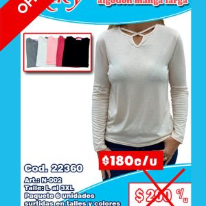 Blusa dama de algodón manga larga