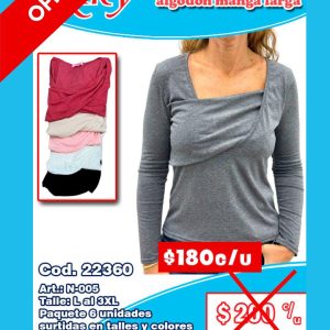 Blusa dama de algodón manga larga