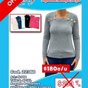 Blusa dama de algodón manga larga