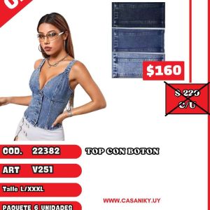 Top con boton licra imitacion jean dibujado (NO JEAN)