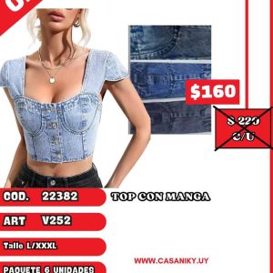 Top con manga licra imitacion jean dibujado (NO JEAN)