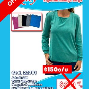 Blusa dama de algodón manga larga
