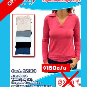 Blusa dama de algodón manga larga