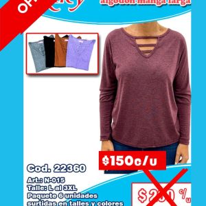Blusa dama de algodón manga larga