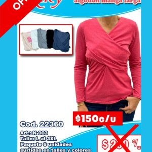 Blusa dama de algodón manga larga