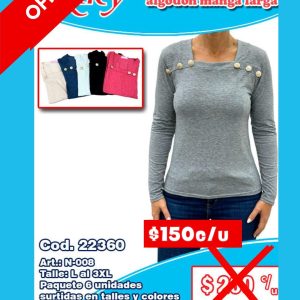 Blusa dama de algodón manga larga