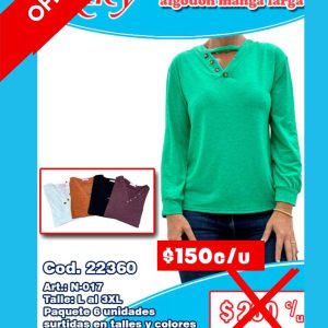 Blusa dama de algodón manga larga