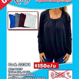 Blusa dama de algodón manga larga